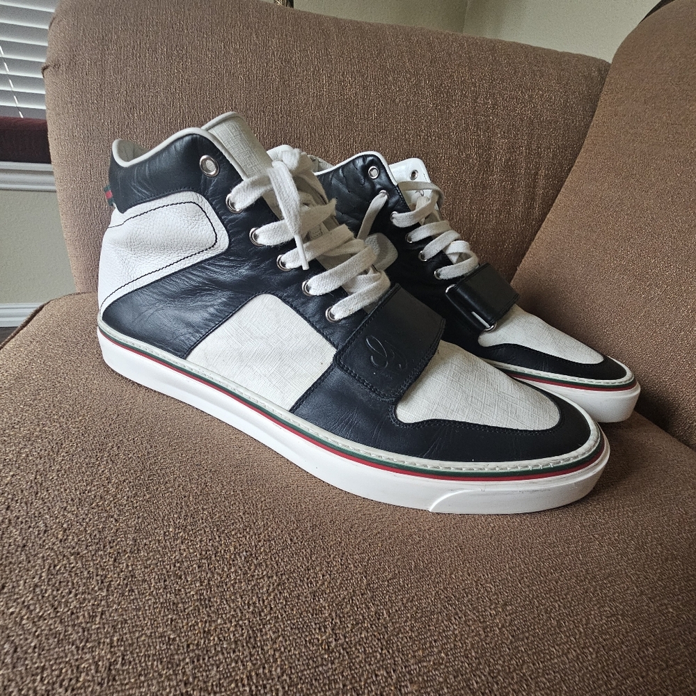 Gucci GG Monogram High-Top Leather Sneakers Size 14 - Picture 3 of 15